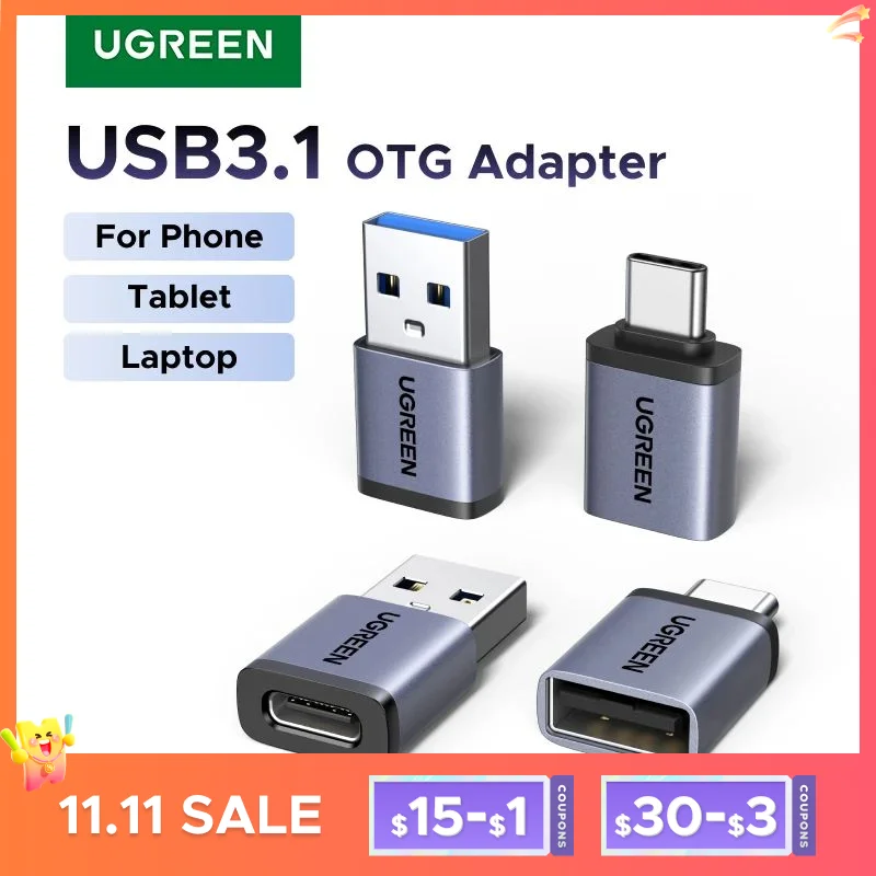 UGREEN USB 3.1 OTG محول USB ذكر إلى USB C أنثى محولات الكابلات 4 حزمة لماك بوك سامسونج S10 هواوي USB إلى Type-c OTG
