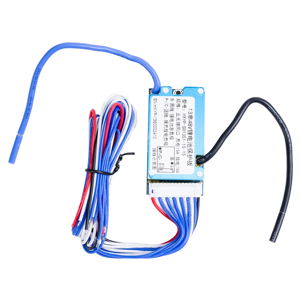 Placa de gestión de batería de iones de litio BMS 13S, 48V, 54,6 V, 15A, puerto común, protección contra sobredescarga para e-bike e-scooter, 62x32x8mm