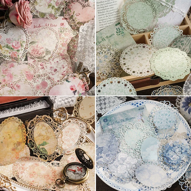 Vintage Broken Flower Lace Doily Paper Pieces Scrapbooking Papers Pack Handmade Craft Paper Background Pad Card Paper Wrapping