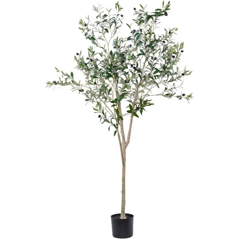 Artificial Olive Tree, 6FT Tall Faux Silk Plant Artificial Tree in Potted Oliver Branch Leaves and Fruits for Modern Home Decor