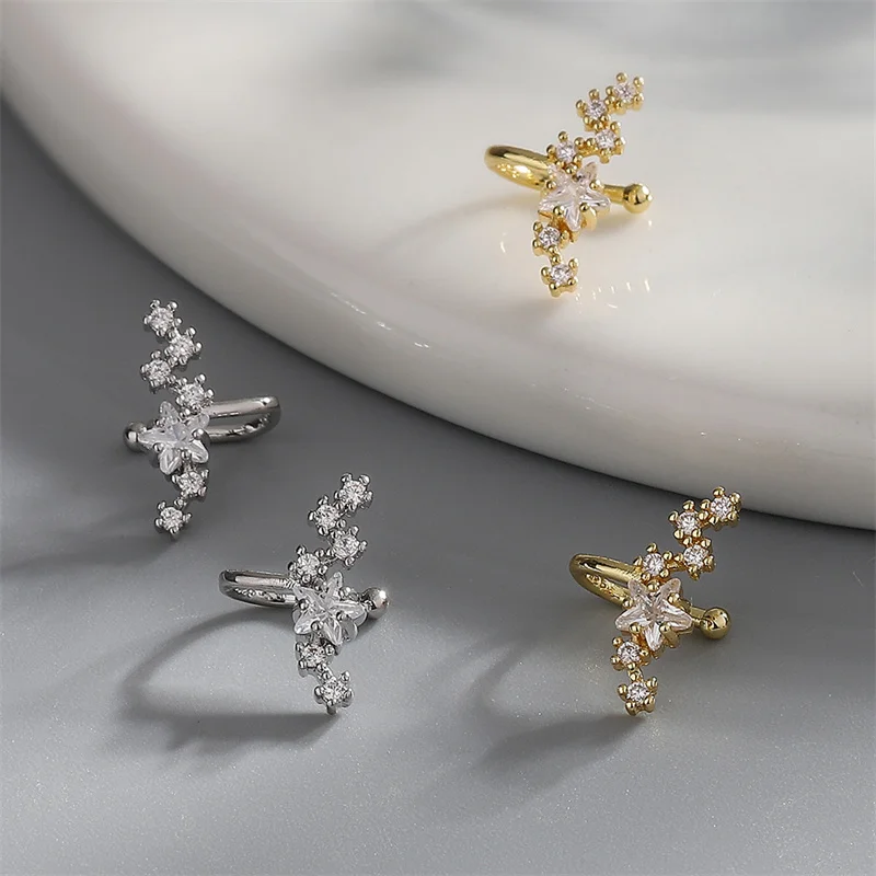 No Piercing Ear Cuff Satr Earrings For Women 1PC Silver Color Crystal Earclip Orbital Non Pierced Earing Fashion Jewelry