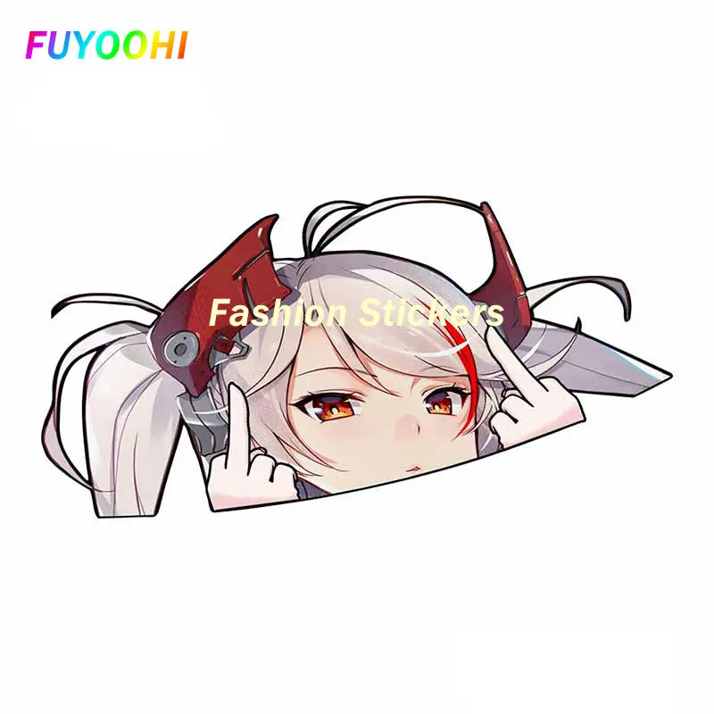 FUYOOHI Play Stickers Prinz Eugen Azur Lane Peeker Car Sticker Big Head Anime Rear Windshield Trunk Vinyl Decal Car Decor