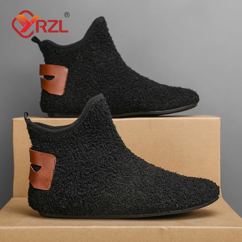 

YRZL Winter Cotton Shoes Men High Top Warm Slip on Lightweight Slippers Men Plush Indoor Cotton Loafers Men Winter Warm Shoes