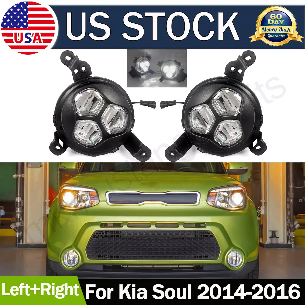 

Pair Fog Lamps For Kia Soul 2014 2015 2016 LED DRL Front Bumper Fog Lights Clear Lens Fog Light Assembly Signal Lamp Accessories