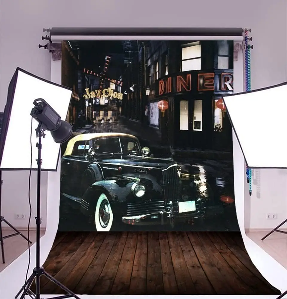 Photography Backdrop Vintage Street Corner Retro Car Nostalgia Urban Buildings Boy Adult Background Party Backdrop Wall Banner