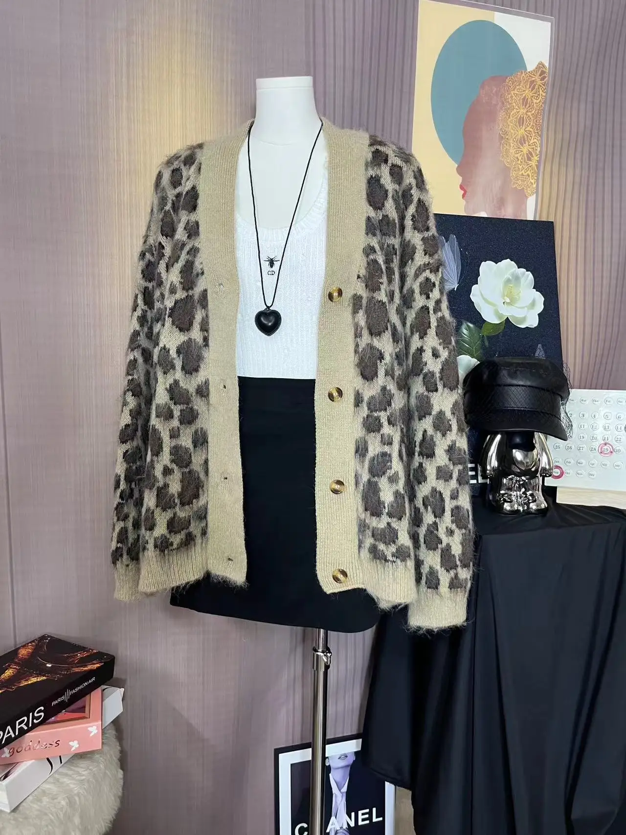 

Oversized Knitted Cardigan For Women Autumn Clothing Vintage Sueter Mujer Fashion Casual Leopard Wool Cashmere Sweater Coat C86