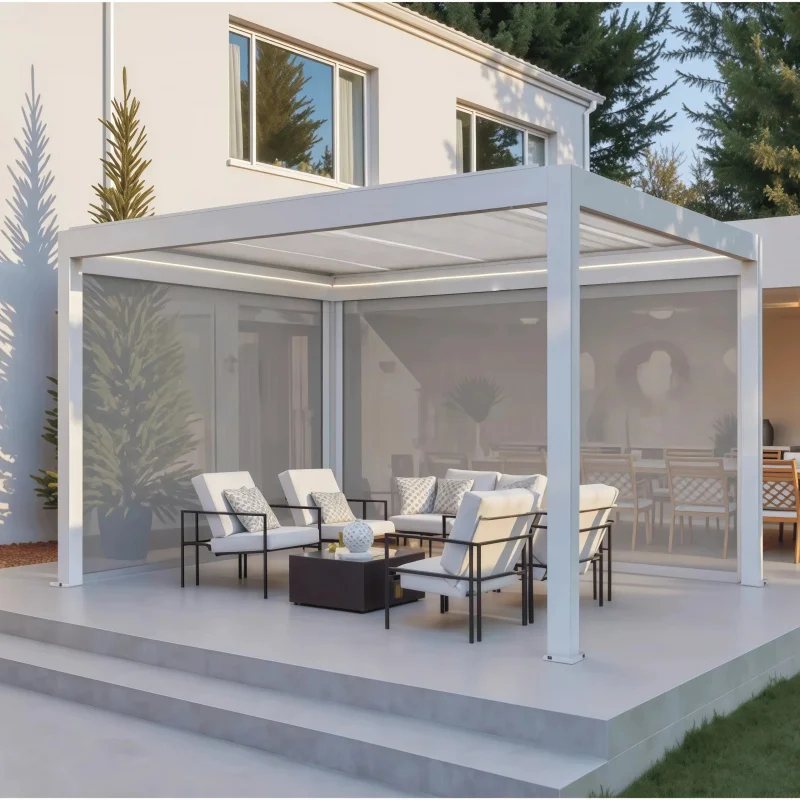 Pérgola de Aluminio Extensible e Impermeable para Exteriores, Gazebo y Pabellón con Techo Retráctil Plegable - Tamaños Disponibles 3x3, 3x4, 3x6, 5x8