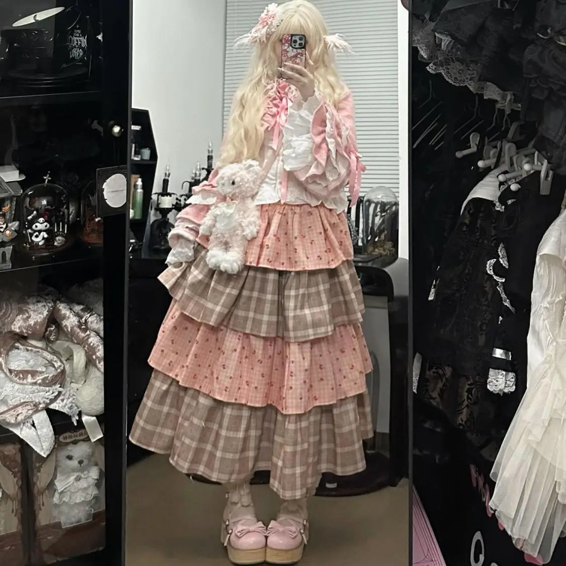 Vintage Y2K Multi-layered Patchwork Puffy Skirt Women's Cute Faionable f-length Skirts for Young Women 8-25 Years Old