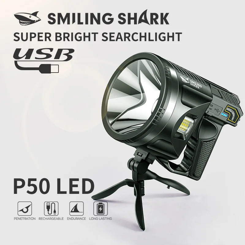 SMILINGSHARK ST5129 Powerful Rechargeable Searchlight, Super Bright P50 Flashlight, Perfect for Outdoor Activities like Camping