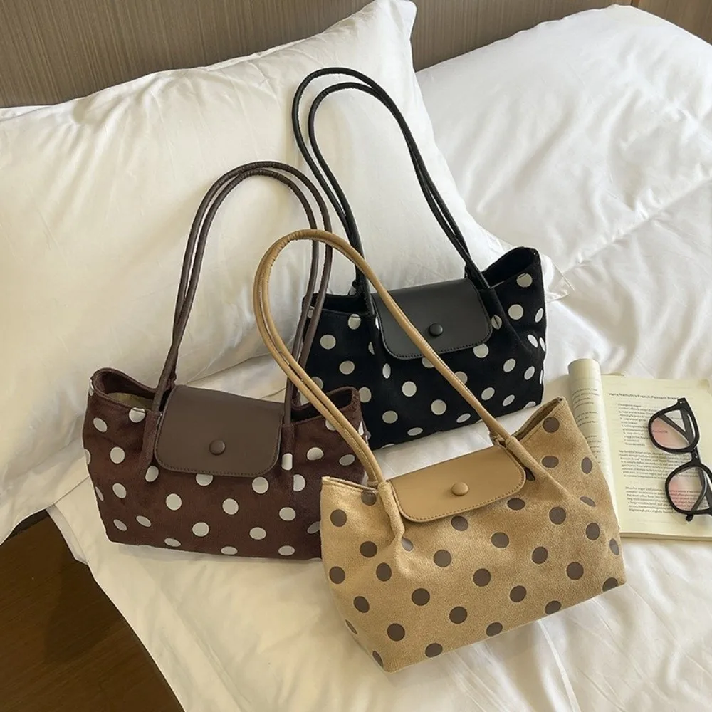Large Capacity Polka Dot Underarm Bag Flip Cover Closure Folded Style French Bread Bag Lightweight Fashion Handbag For Women
