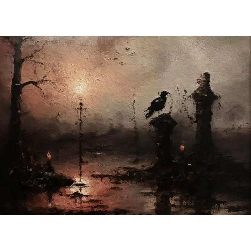 Rabe Vintage Vogel Poster Abstrakt Gotisch Viktorianisch Krähe Dark Academia Leinwandbild Stimmungsvolle Wandkunst für Wohnzimmer Zuhause Deko