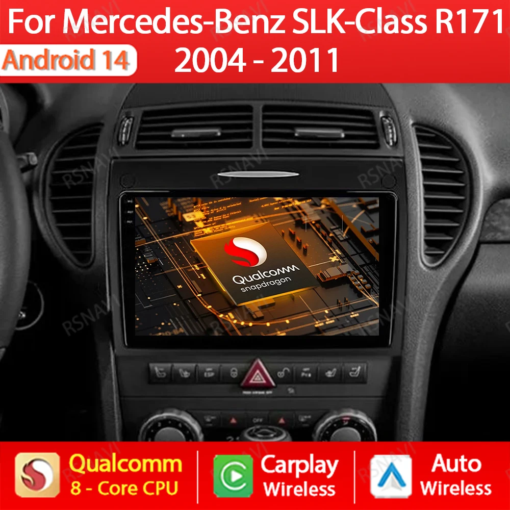 Android 14 Carplay Auto For Mercedes Benz SLK Class R171 SLK200 SLK280 SLK300 2000 - 2011 Car Radio Multimedia Player Navi GPS