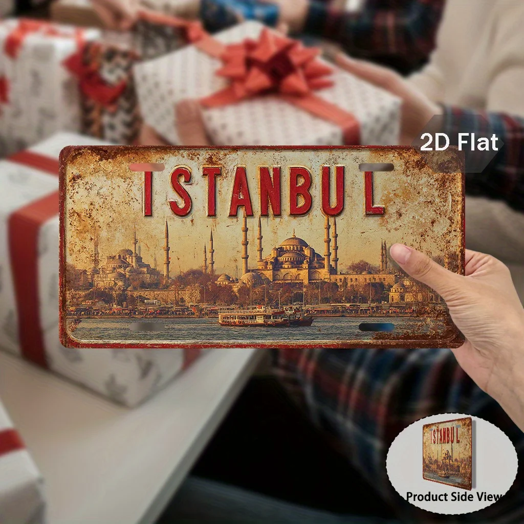 2D Flat Printing, 1pc, Vintage Sign, Only for Decoration, Exterior Additions(11.8inch X 5.9inch), Istanbul City Sign, Turkish Re