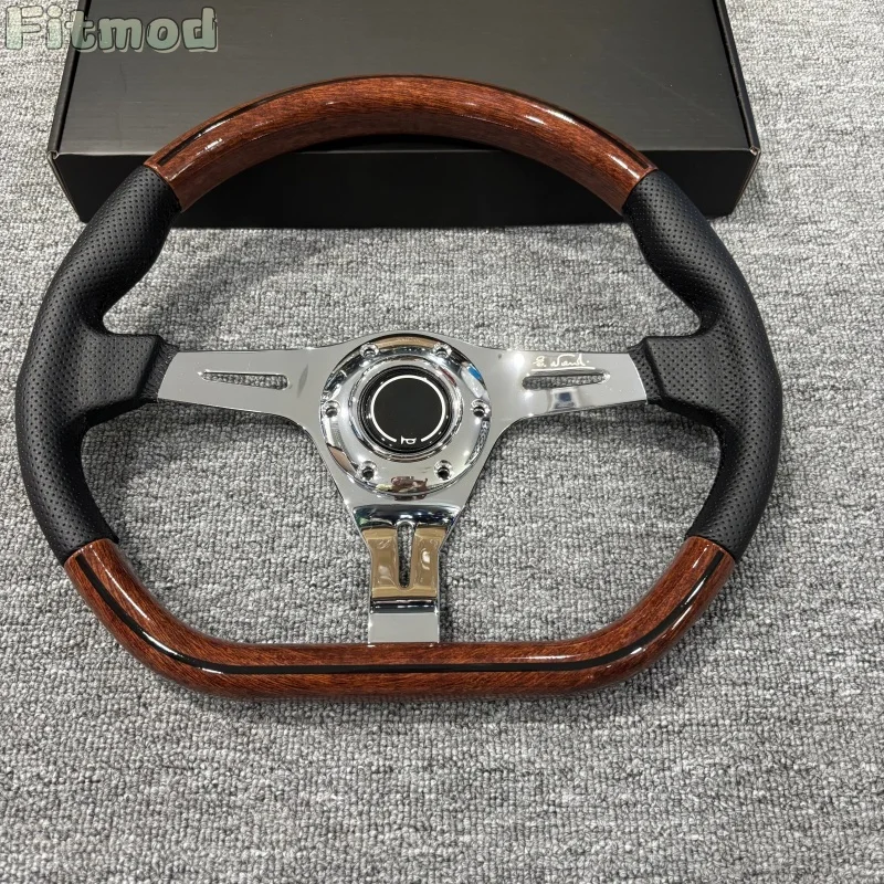 

JDM 14-inch 350MM Car Style Wood Grain Steering Wheel Classic D-Shape Half-Moon Racing Steering Wheel PCD 74MM