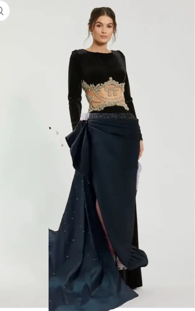 BOMP Modern Black Formal Evening Dresses Luxury Dubai Women Elegant Split Cut-Out Waist Velvet Prom Gowns Vestidos Customized