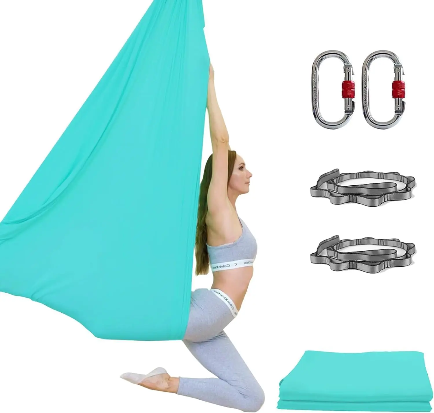 Yoga Hammock Set - 5.5 Yards Premium Low Mid Stretch Nylon Tricot Silk Fabric, Home Yoga Swing Kit, Durable Aerial Silk