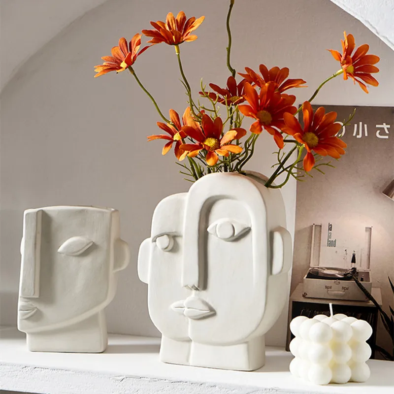 Nordic Decor Creative Art Face Shape Porcelain Flower Vase Home Decor Living Room Decoration Dining Table Home Ceramic Ornament