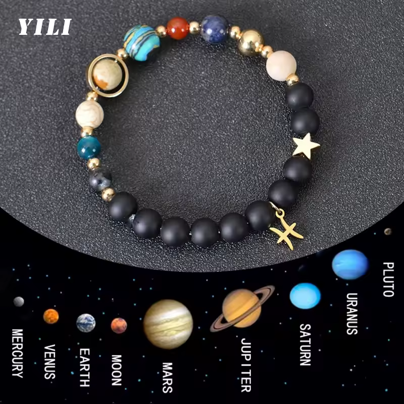 Pulseras de las 12 Constelaciones para Mujer, Universo, Galaxia, Ocho Planetas, Piedras Naturales, Sistema Solar, Pulseras del Zodiaco, Joyería de Virgo
