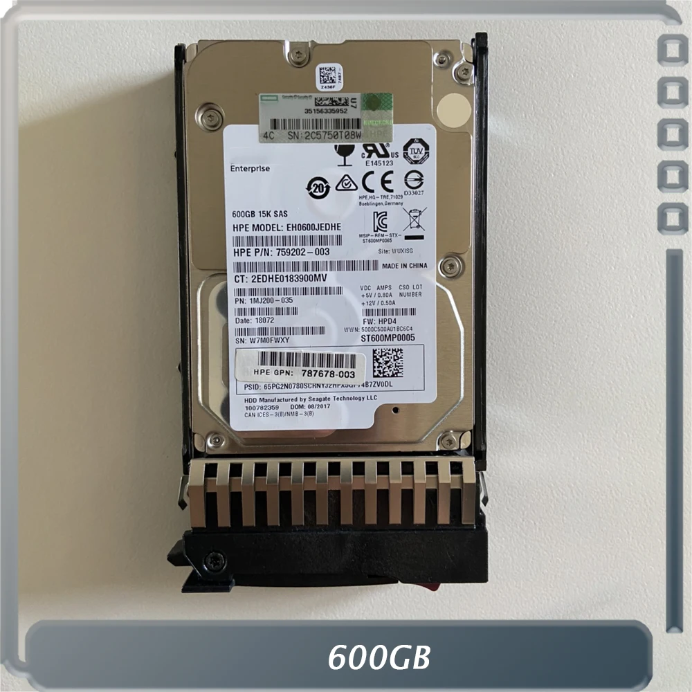 

600GB For HPE 12G SAS 15K 2.5 6J9F42A 787642-001 600G Hard Disk