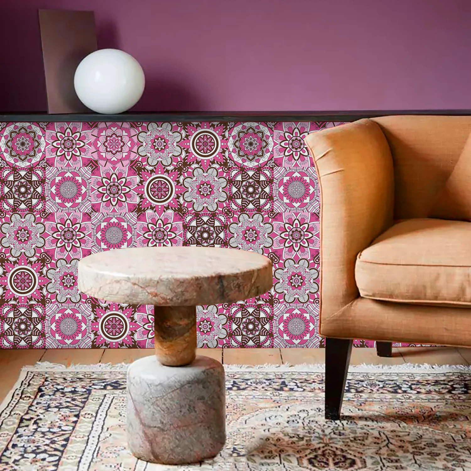 Pink Mandala Vintage Decor Til - Home Bathroom Floor Tiles recension och pris