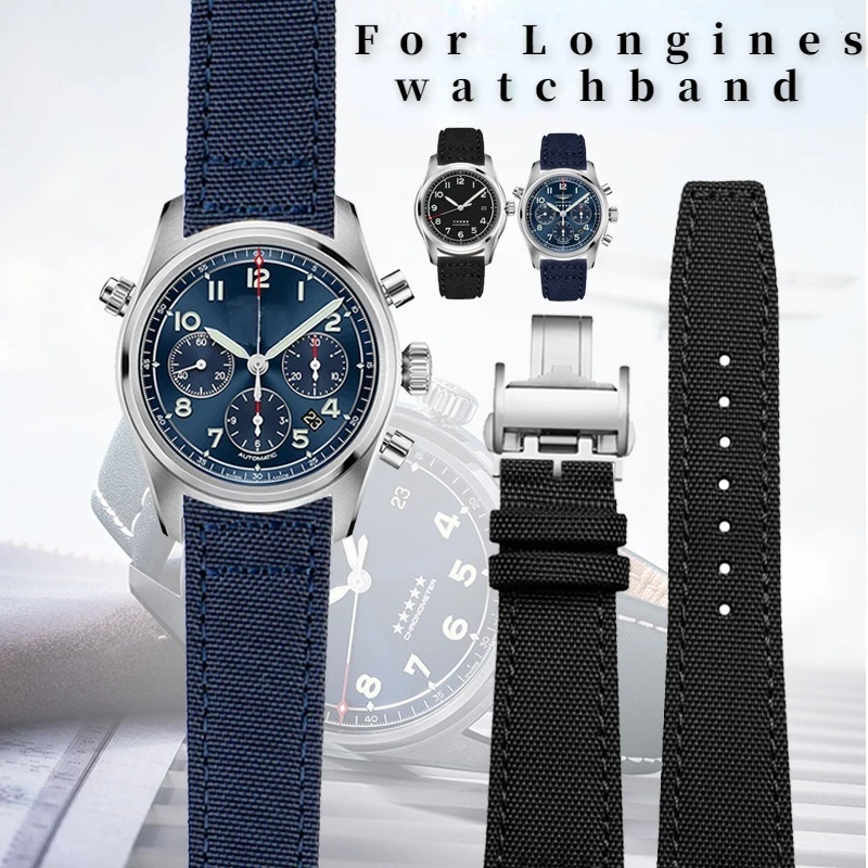 

For Longines pioneer Sports series watchband L3.810/L3.820 sport canvas strap 20mm 21mm 22mm For Men leather bottom Accessories