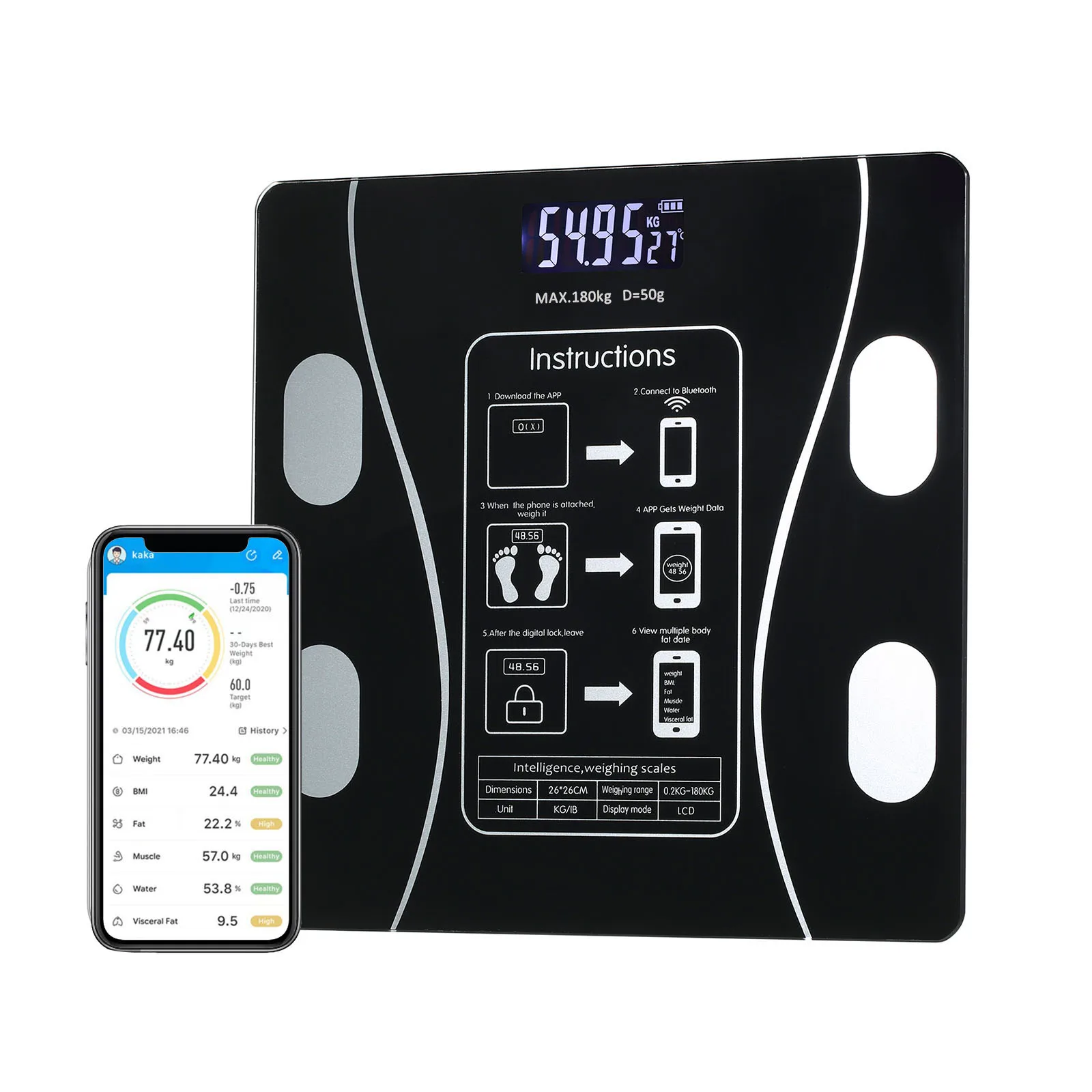 Multi-Functional Rechargeble Home Use Intelligent Body Fat Scale with  BT Electronic Digital Weight Scale Body Analyzer Monitor