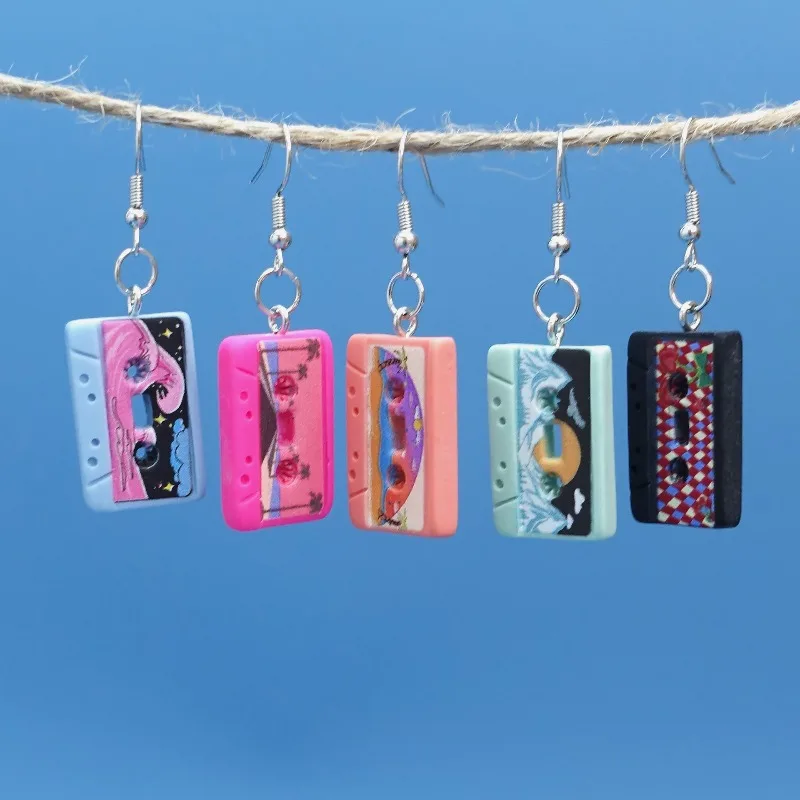 Creative Cassette Tape Resin Pendant Women's Hook Earrings Personalized Accessories Handmade Singer Eardrop Gifts