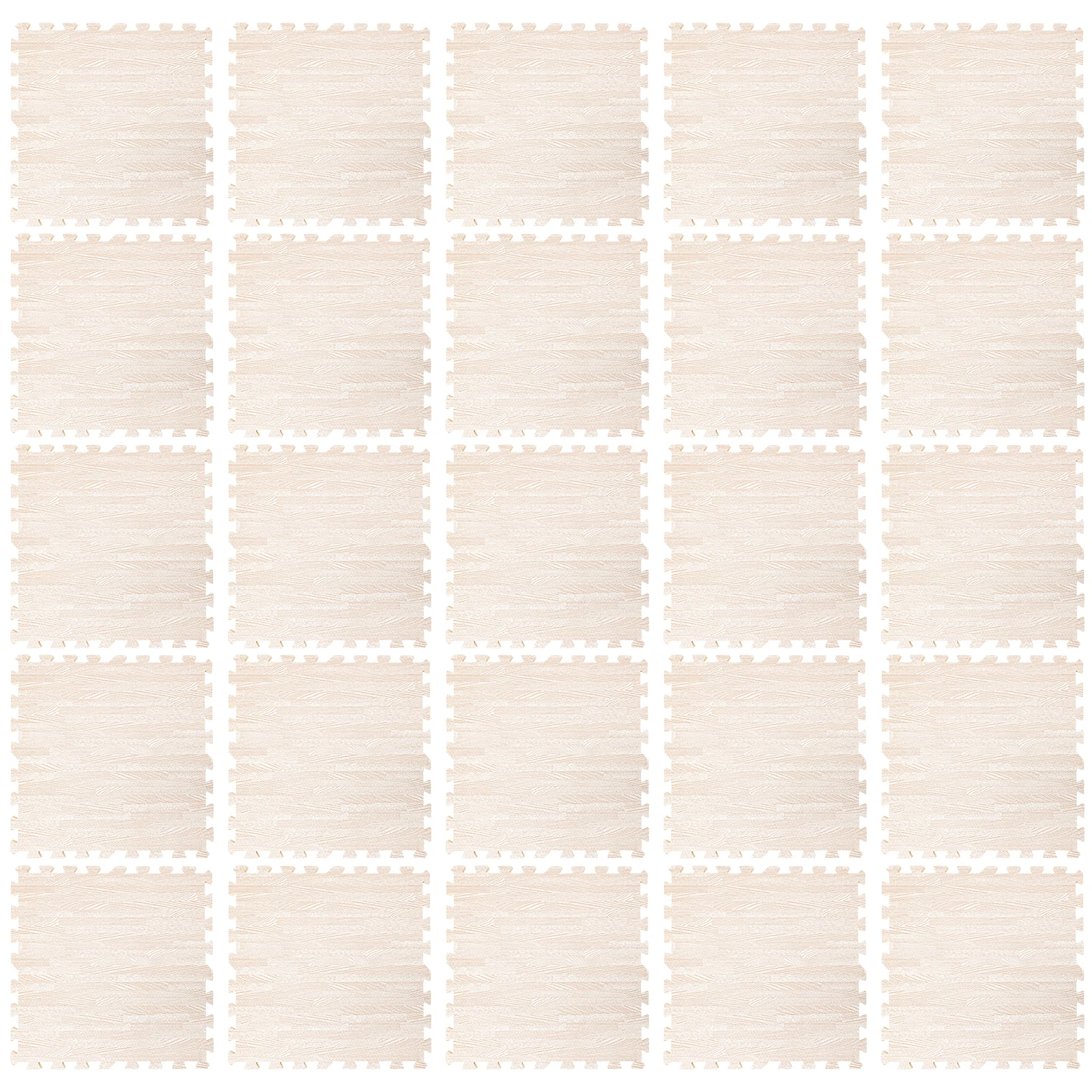 ホワイトウッドグレイン、25枚入り 24 x 24インチ 厚手プリントフォームタイル、パッチワークフォームフロアマット、家庭用/ジム用保護フローリング