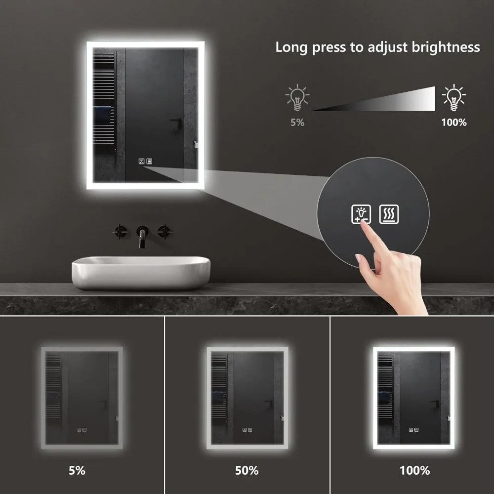 24 x 30 Zoll AprilSoul LED-Badezimmer-Kosmetikspiegel mit zwei Beleuchtung, 3 Farboptionen, Speicherfunktion und Antibeschlag