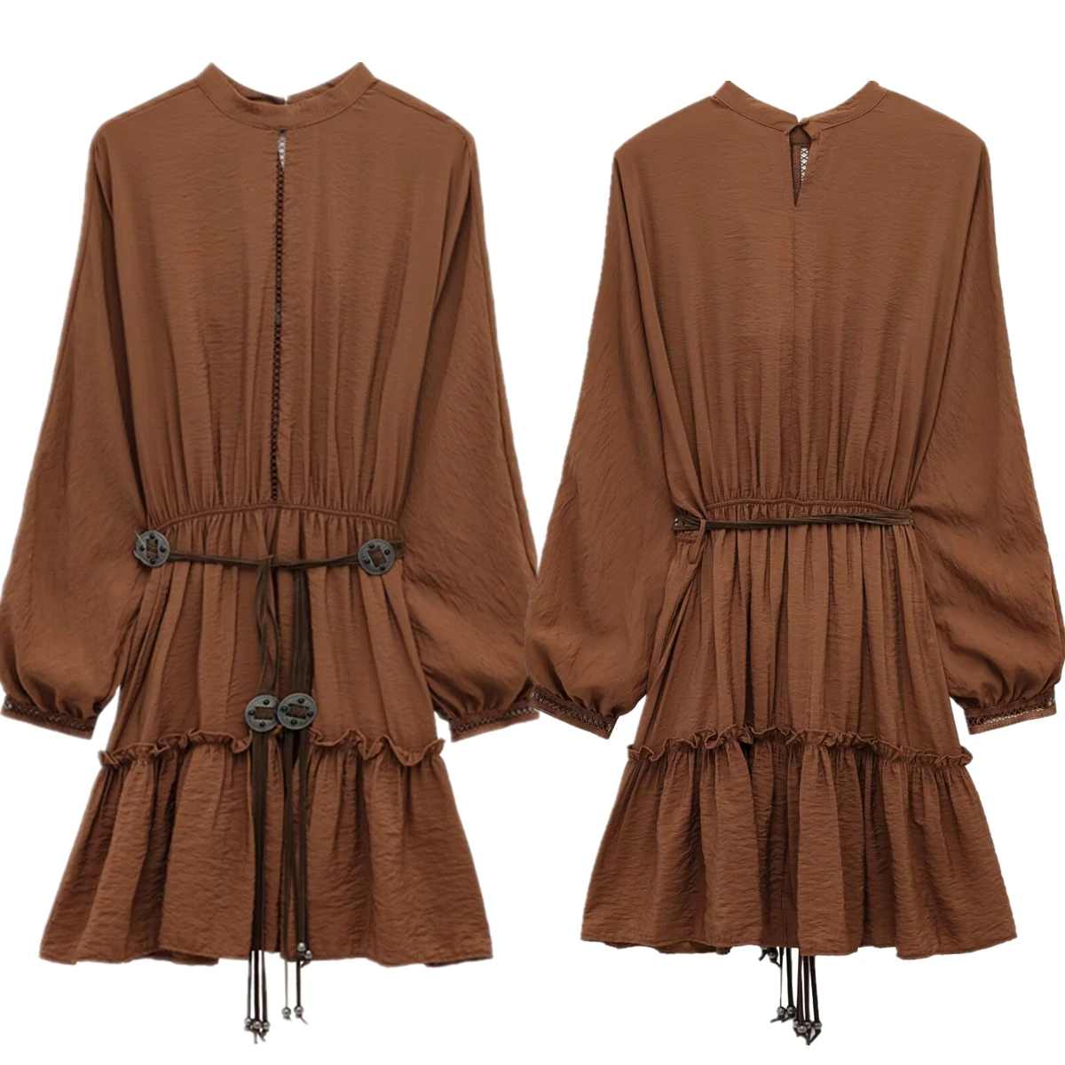 

Dave&Di Moroccan Bohemian Tassels Decorated Dress For Vacation Beach Dress Women Summer Cascading Ruffles Mini Dress