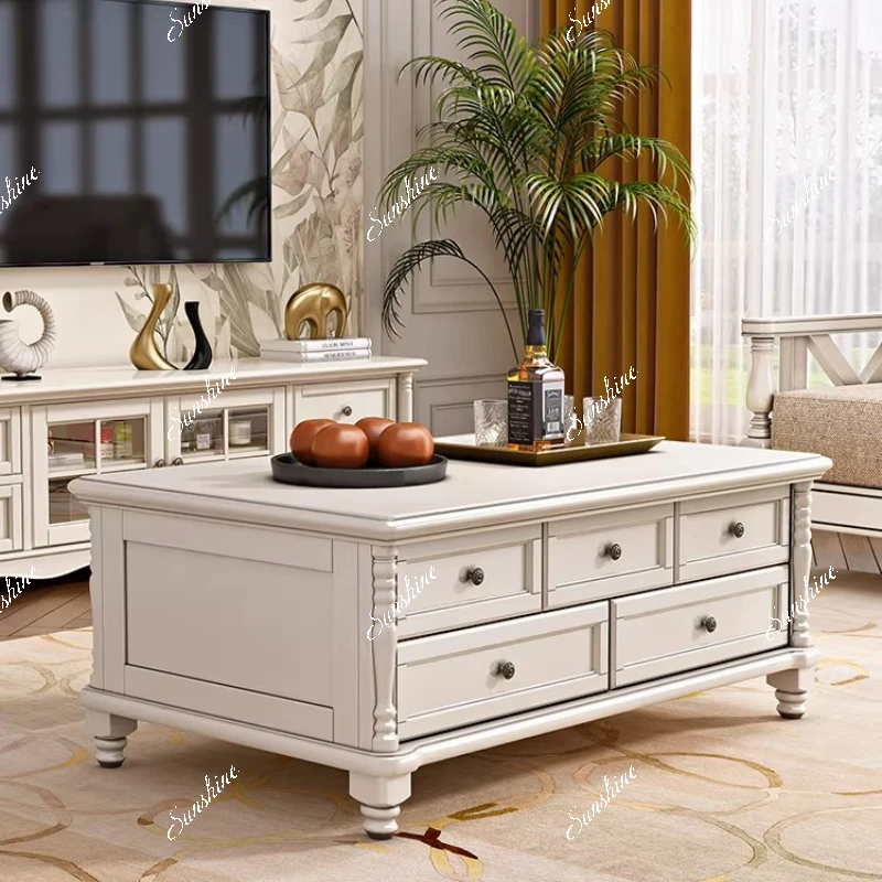 Living room log kung fu coffee table white solid wood coffee table