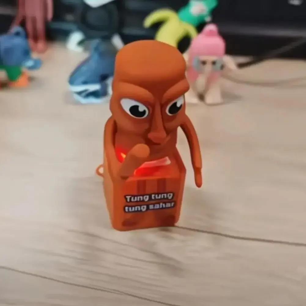 Tung Tung Sahur Keychain Toy with Buttons Make Sounds Pendant Stick Decompression Button Sound Creative Trick Toy Keychain Gift
