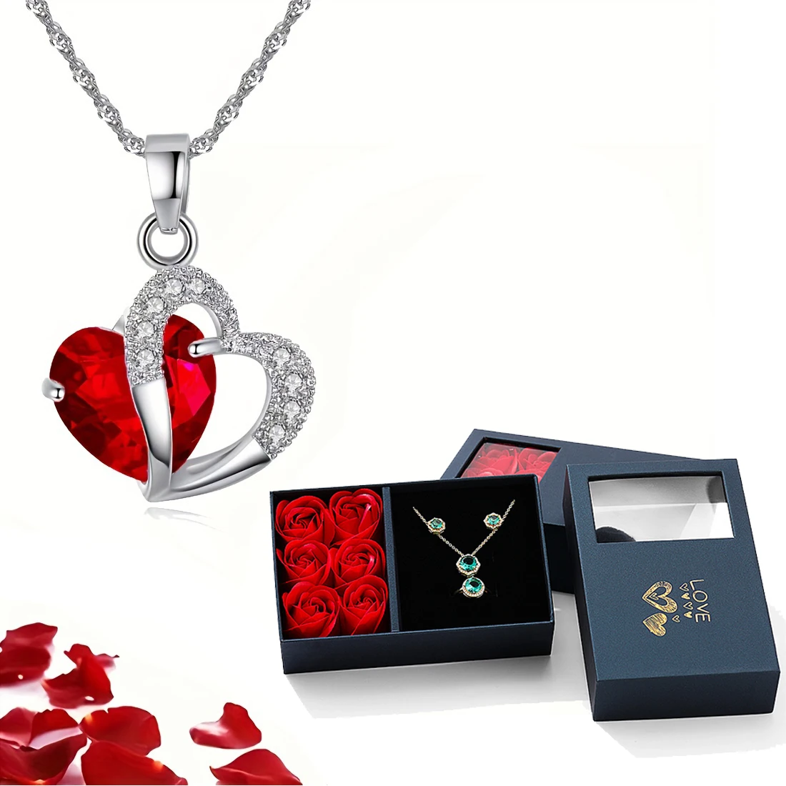 Luxury Red Zircon Necklace With 6 Roses Gift Box For Girlfriend Lover Mom Mother Day Gift 2024 New In Romantic Accessories