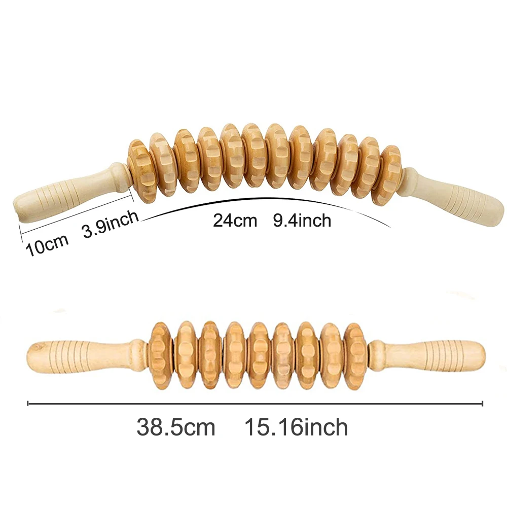 Wooden Therapy Massage Stick 9 Roller Tool for Lymphatic Drainage,Cellulite Trigger Point Manual Muscle Release Rolling Massager