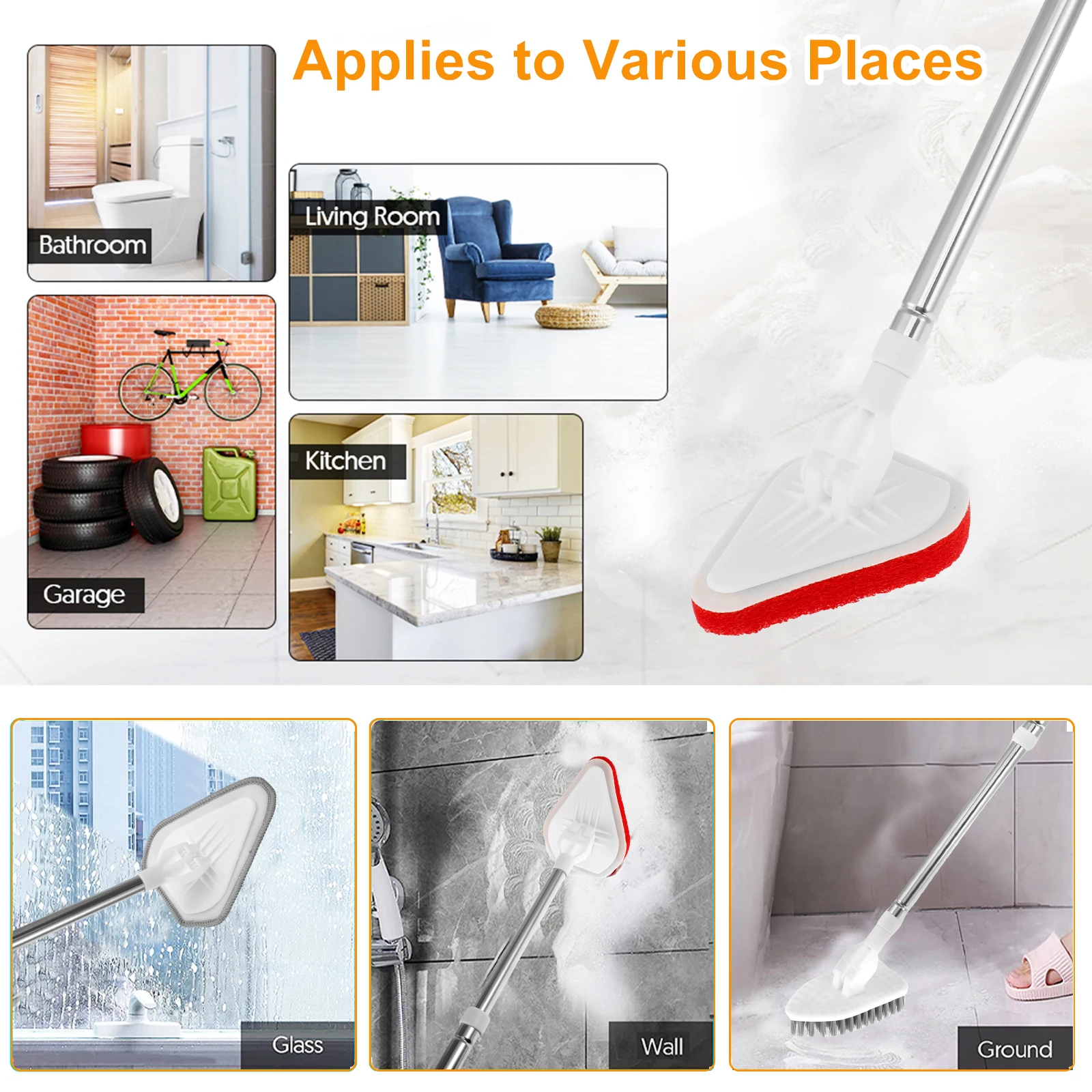 Scrub Cleaning Brush with Telescopic Handle 180° Rotatable Tub Tile Scrubber Brush Detachable Shower Cleaner Brush 3 Kinds