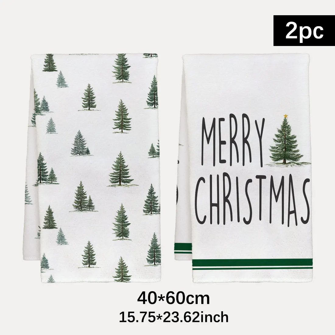 2PCS Merry Christmas Kitchen Towels, Green Christmas Tree Pattern, 40x60cm Ultra fine Fiber Christmas Home Decor, 2026 Gift