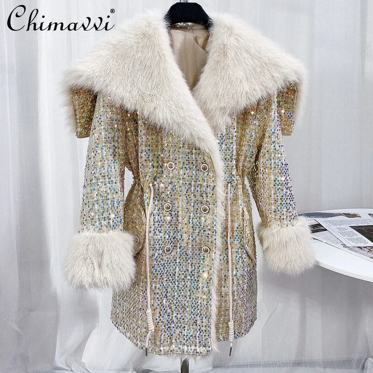 Faux Fur Coat 2024 Winter New Fur Integrated Mid-Length Imitation Fox Fur Jacket Slimming Long-sleeve Faux Fur All-match