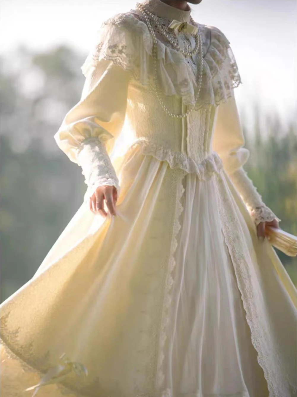 Vestido largo de encaje de estilo francés para niña, ropa de princesa de felpa, Lolita, hada suave, primer amor, Primavera