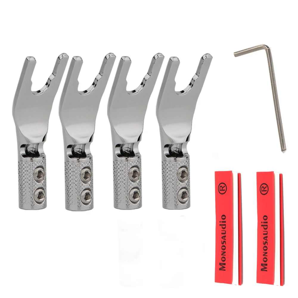 Y-Gabelstecker aus Messing, rhodiniert, für Lautsprecherkabel – Detail 4