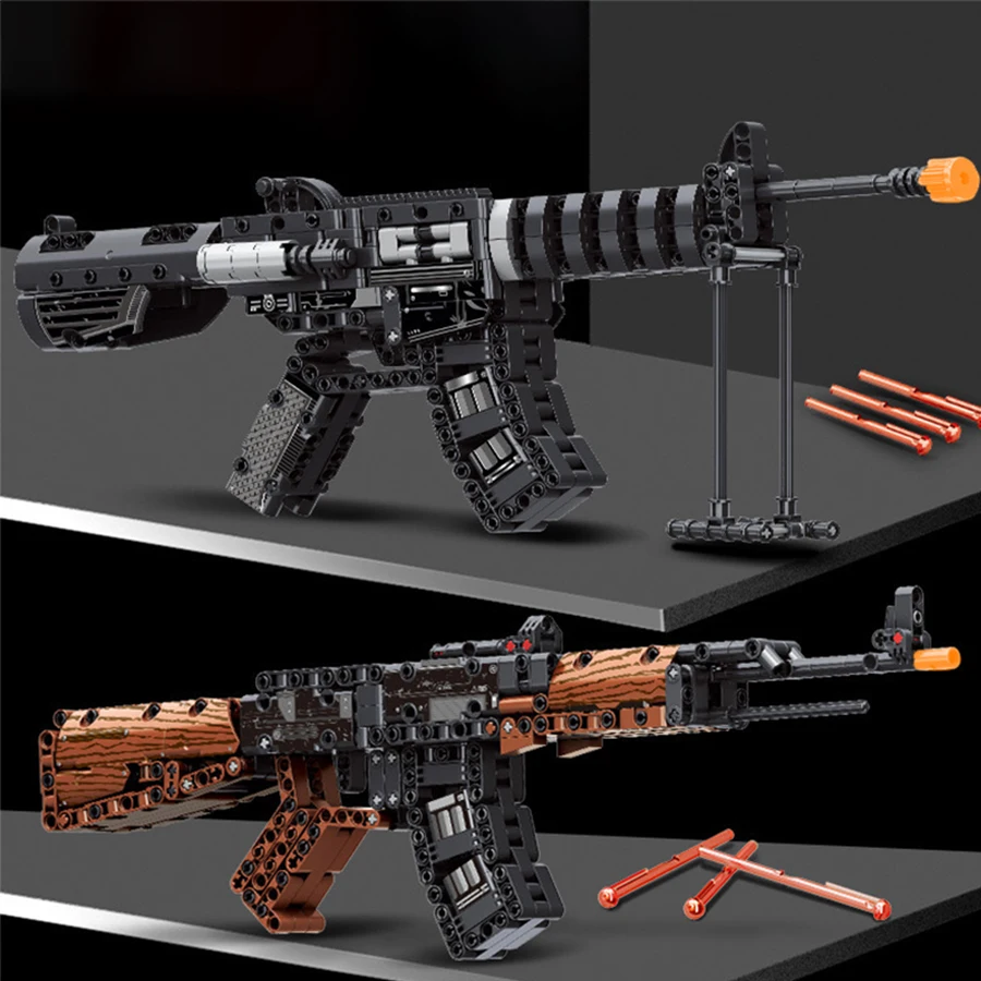 

AK47/M4A1 building block gun set, double-gun type building block assembly combination, black building block gun, gift for boys.