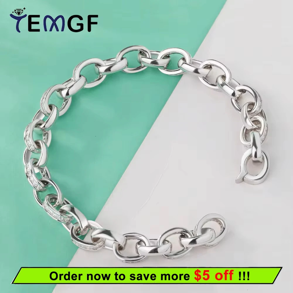 

TEMGF New 1.2mm Moissanite Bracelet 925 Sterling Silver Buckle Chain for Women Men Fine Jewelry Couple Unique Love Birthday Gift