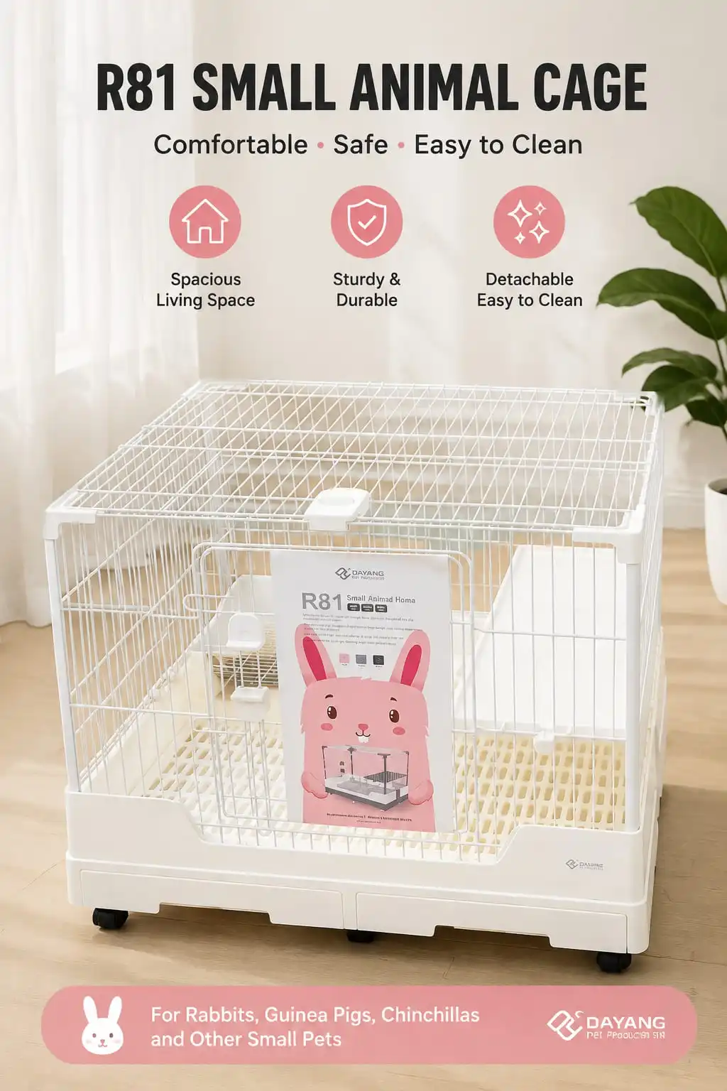 R81 Pro Small Animal Hutch with Gravity-Feed Drawer, Leak-Resistant Design for Rabbits, Guinea Pigs & Chinchillas