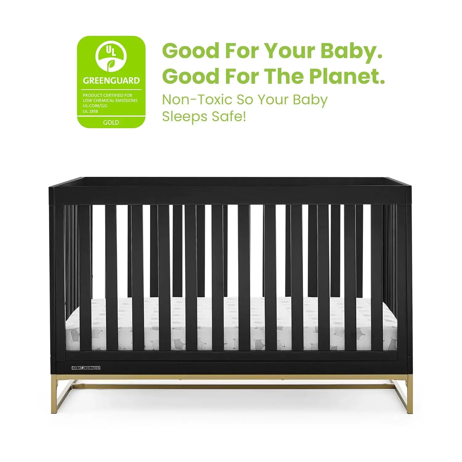 Delta Children Jade 4-in-1 Convertible Crib - Greenguard Gold Certified, Ebony/Bronze