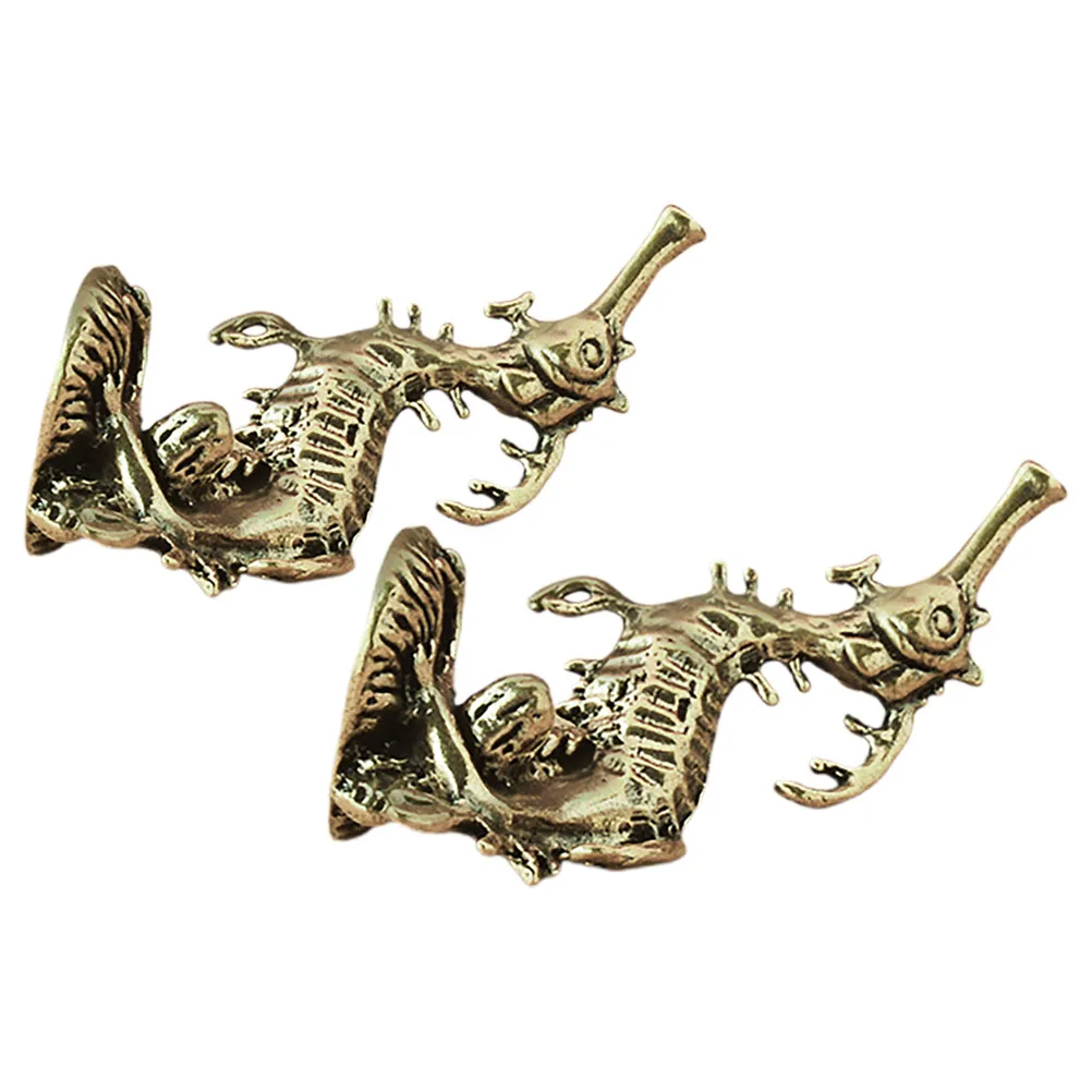 

2 Pcs Figurines Brass Animal Decor Nautical Home Office Garden Coastal Bronze Sculpture Mini Model