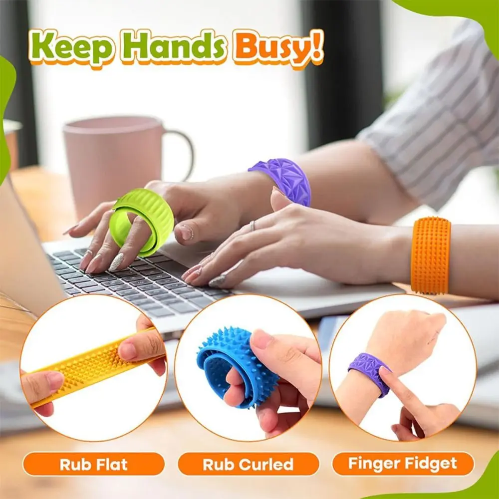 กำไลข้อมือซิลิโคนแบบตบมือ 6 ชิ้น ดีไซน์สวมใส่ได้ พื้นผิวสัมผัสแบบมีเท็กซ์เจอร์ กำไลแบบตบมือ พกพาสะดวก