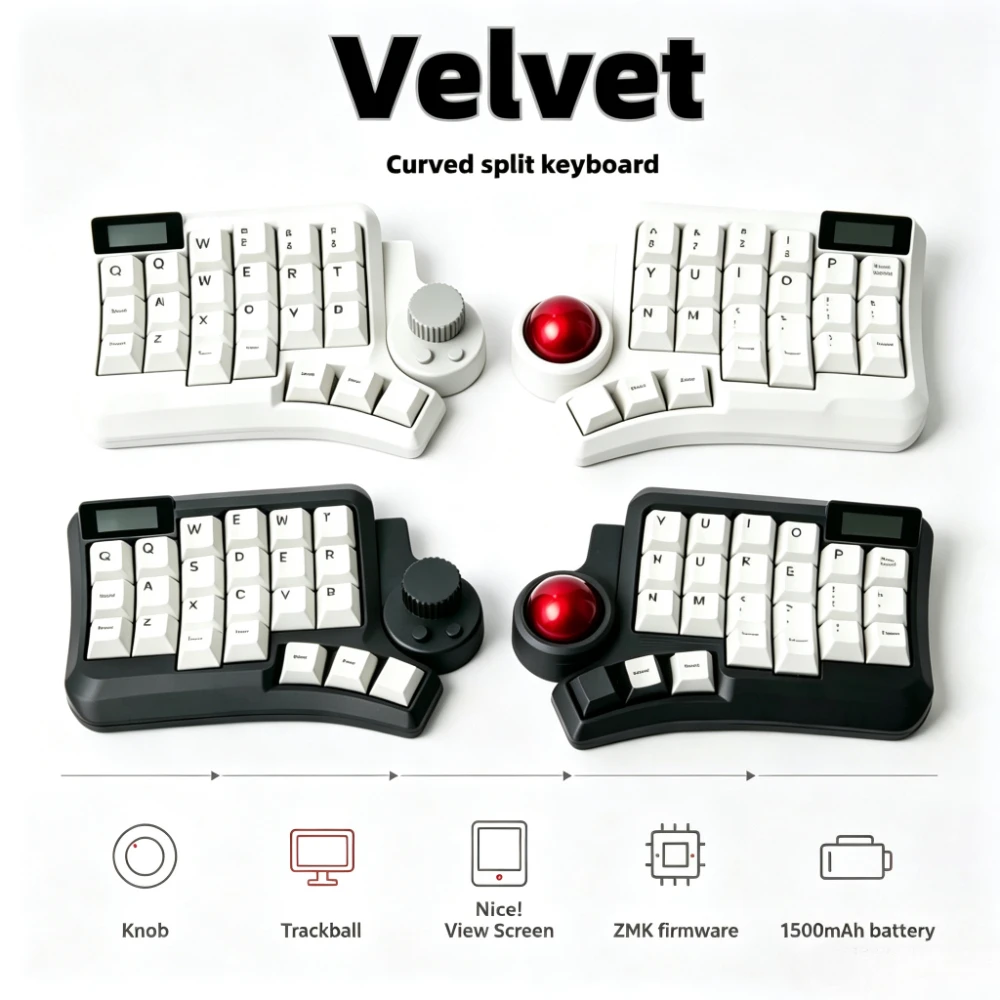 Velvet Curved Split Keyboards Kit3x6/4x6 Knob Trackball Screen Wireless Bluetooth Mechanical Keyboard Dual Mode ZMK Game Teclado