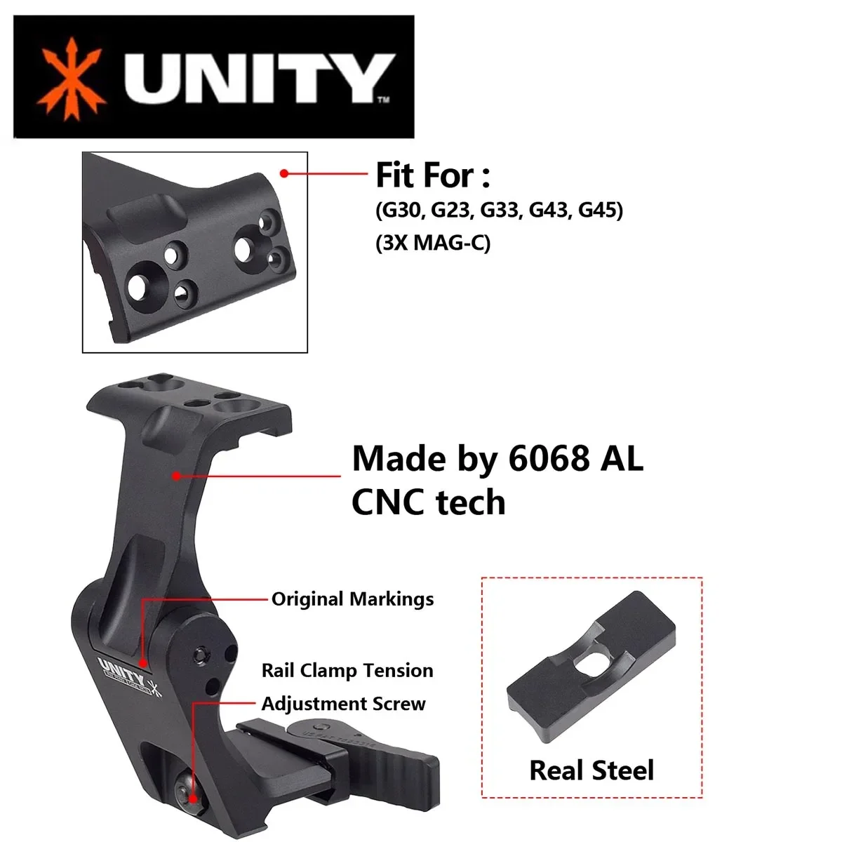 Tactical Metal UNITY LOGO FAST OMNI FTC Magnifier Mount Optic Base G23 G30 G33 G43 G45 2.26\