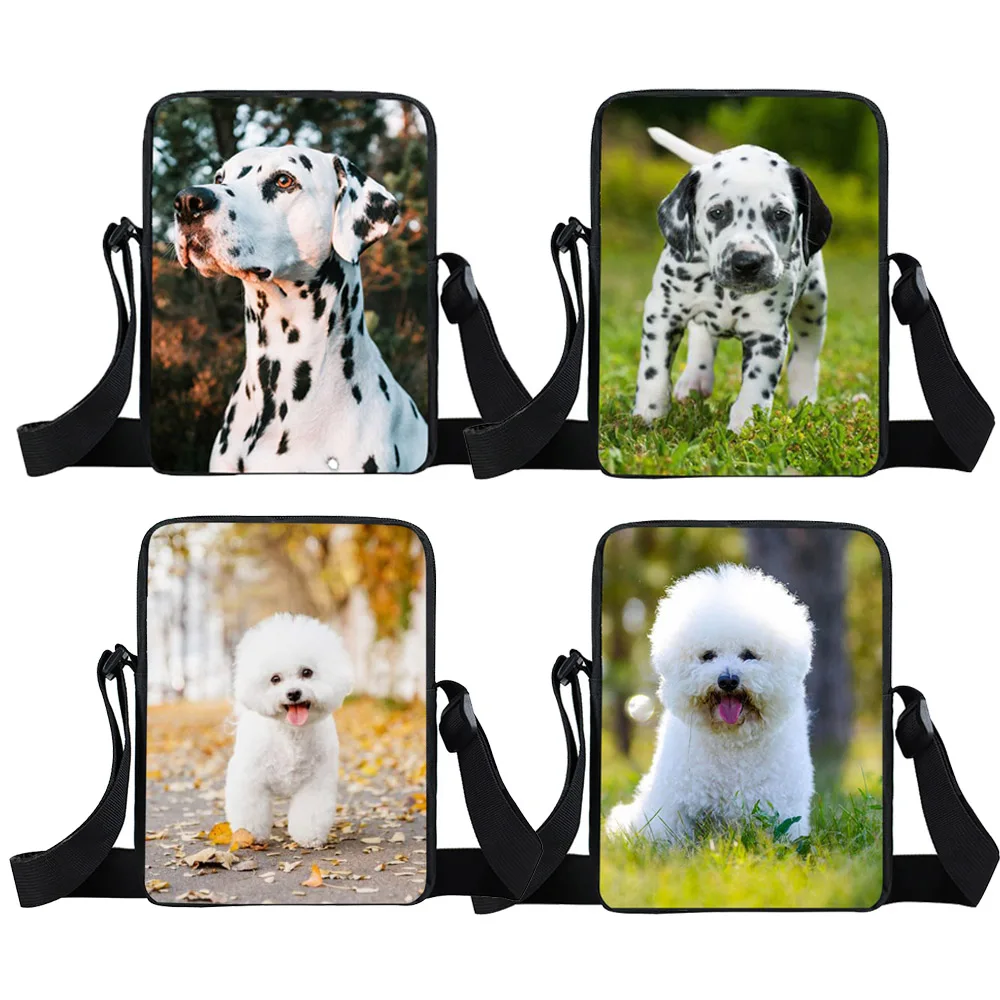 Kawaii Bichon Frise / Dalmatian Dog Print Messenger Bag Teenager Boys Portable  Bookbag  Cute  Small Cross Bags Travel Girl Gift