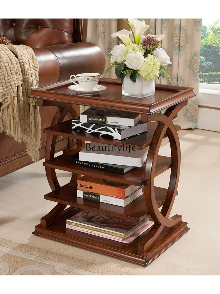 American side table, European solid wood corner table multi-functional frame