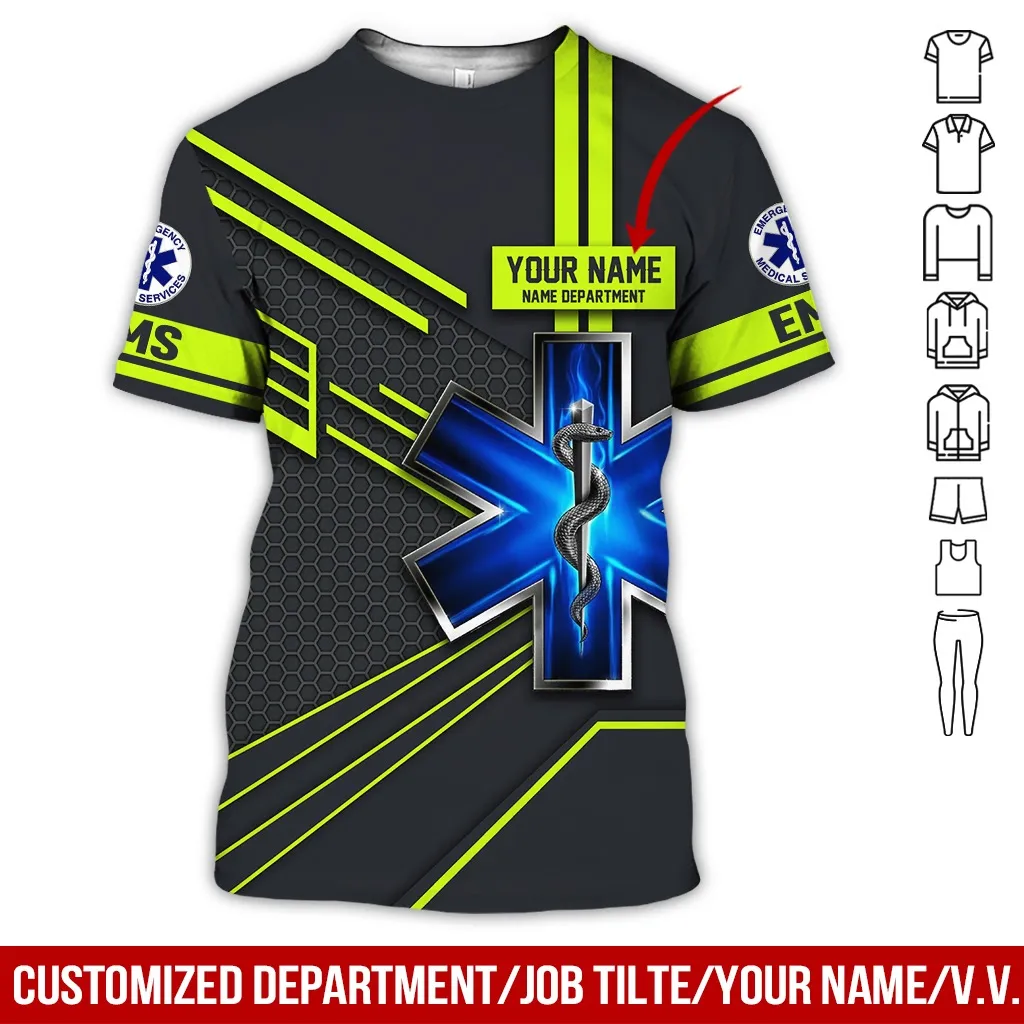 Custom Name Cosplay EMS EMT Medical Paramedic Worker Tattoo 3DPrint Summer Harajuku Streetwear Short Sleeves Casual T-Shirts X4